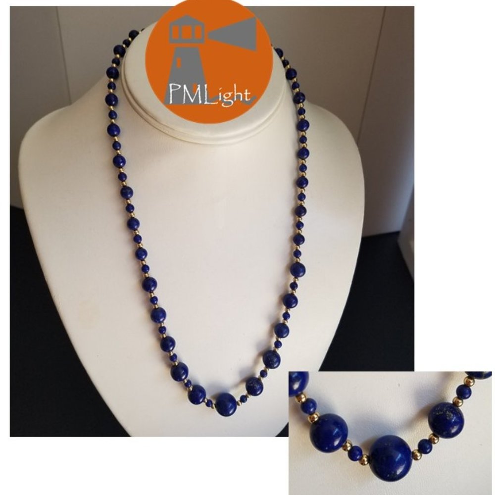 Blue and Gold Beaded Costume Necklace